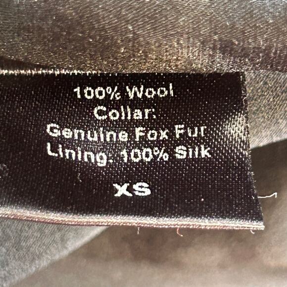 Jenni‎ Kayne Jacket Pea Coat XS Black Wool Fox Fur Collar Crop Silk Designer - Picture 12 of 14